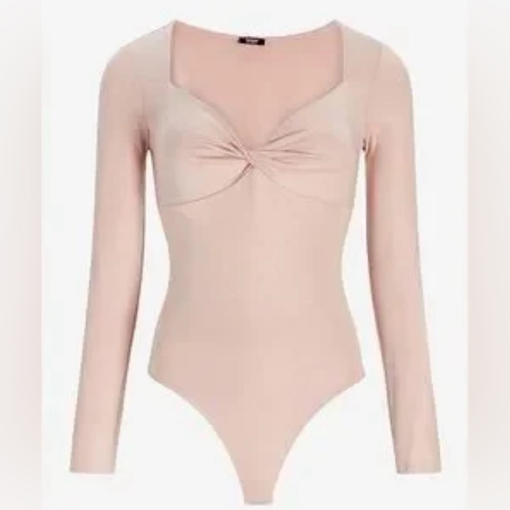 Express Body Contour Twist Front Shimmer long sleeve bodysuit pink size M NWT